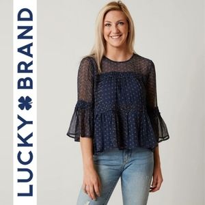 Lucky Brand flowy slighty sheer Peasant Top
